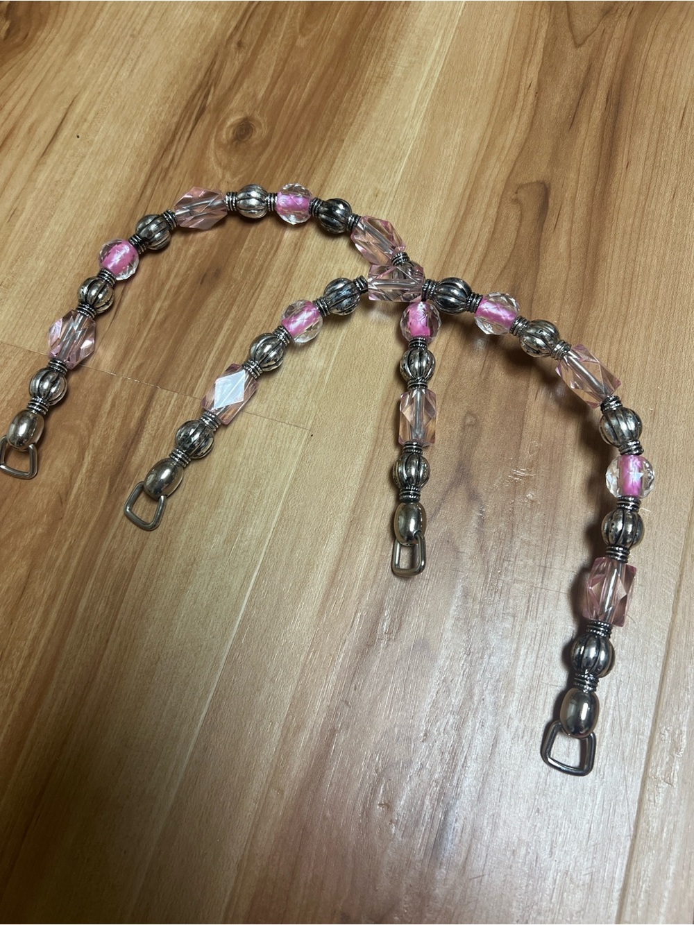Beaded Purse Straps in Pink and Silver